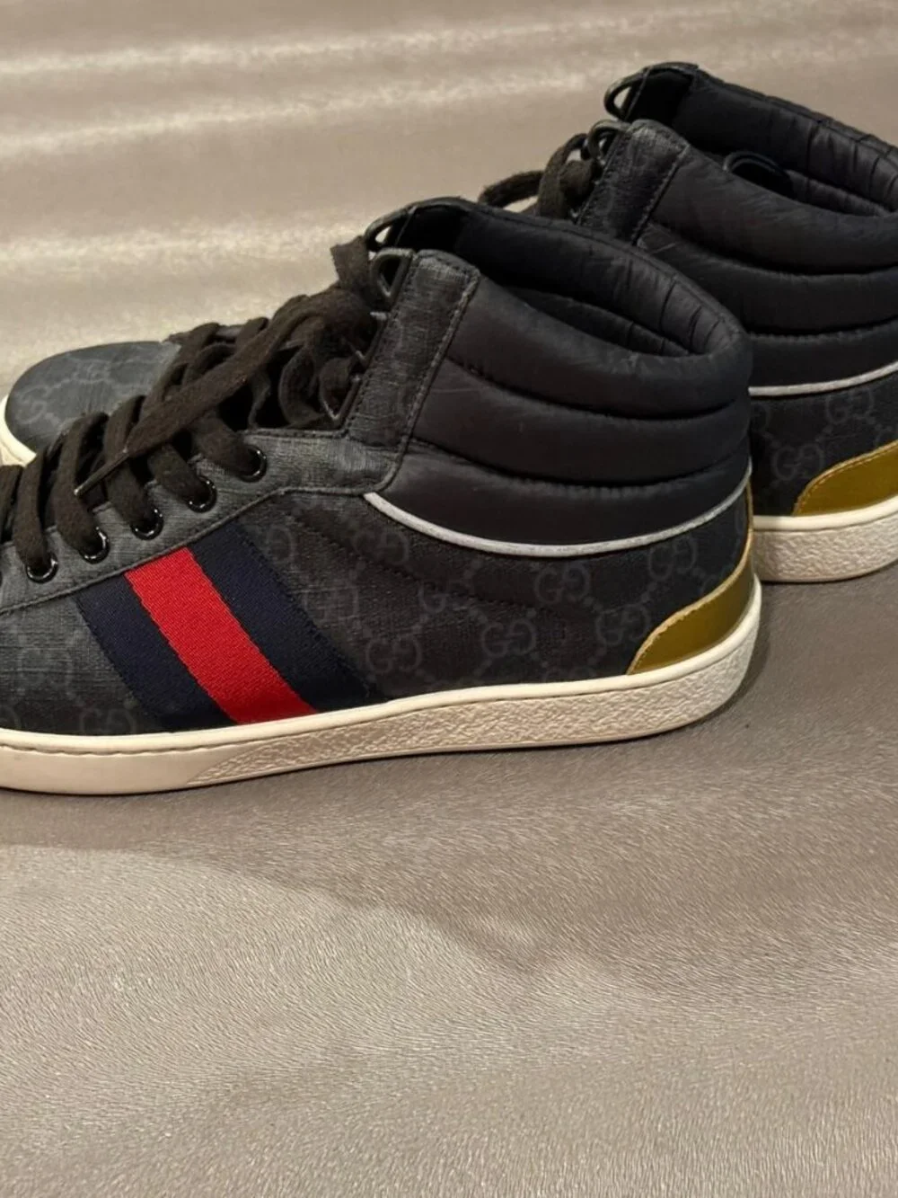Authentic Gucci Men's Ace GG High Top Black High-Top Sneakers